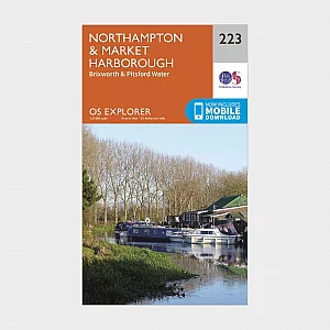 Explorer 223 Northampton Market Harborough Brixworth and Pitsford Water Map With Digital Version Orange