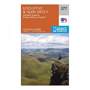 Explorer 377 Loch Etive and Glen Orchy Map With Digital Version Orange