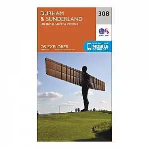 Explorer 308 Durham and Sunderland Map With Digital Version Orange