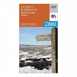 Explorer 307 Consett and Derwent Reservoir Map With Digital Version Orange