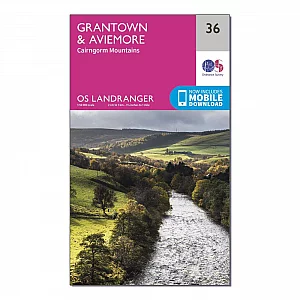 Landranger 36 Grantown Aviemore and Cairngorm Mountains Map With Digital Version Pink