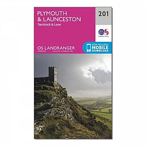 Landranger 201 Plymouth and Launceston Tavistock and Looe Map With Digital Version Pink