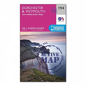 Landranger Active 194 Dorchester and Weymouth Cerne Abbas and Bere Regis Map With Digital Version Pink