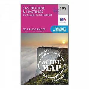 Landranger Active 199 Eastbourne and Hastings Battle and Heathfield Map With Digital Version Pink