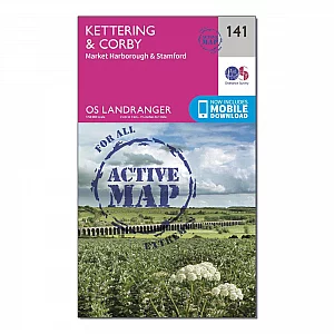 Landranger Active 141 Kettering and Corby Map With Digital Version Pink