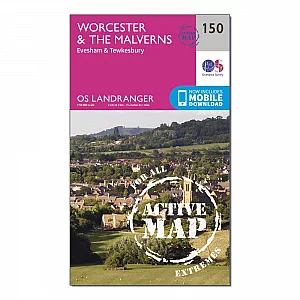 Landranger Active 150 Worcester and The Malverns Evesham and Tewkesbury Map With Digital Version Pink
