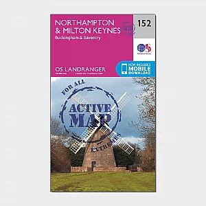 Landranger Active 152 Northampton Milton Keynes Buckingham and Daventry Map With Digital Version Pink