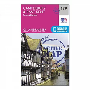 Landranger Active 179 Canterbury and East Kent Dover and Margate Map With Digital Version Pink