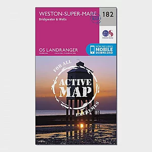 Landranger Active 182 WestonsuperMare Bridgwater and Wells Map With Digital Version Pink