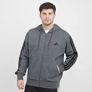 Mens Essentials 3Stripes Fleece Hoodie Grey